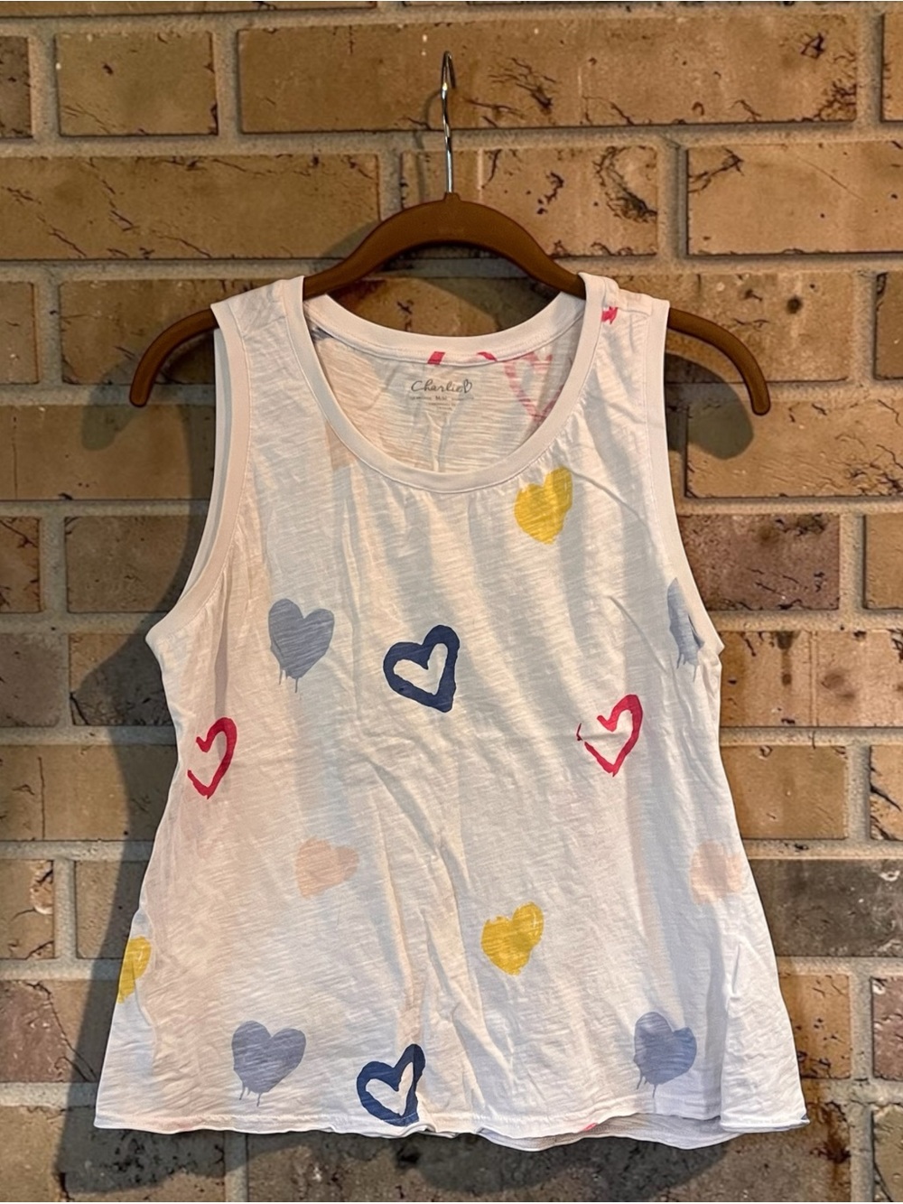 Charlies White Tee with Pink Accent